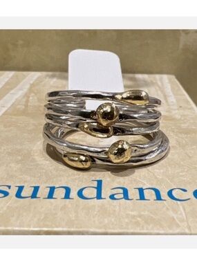 NEW Sundance Catalog Silver Set Of 5 "Gold Topped Ring" Size 7